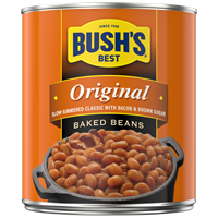 Bush's® Original Baked Beans are a Secret Family Recipe of navy beans slow-cooked with specially cured bacon, fine brown sugar and our signature blend of spices.