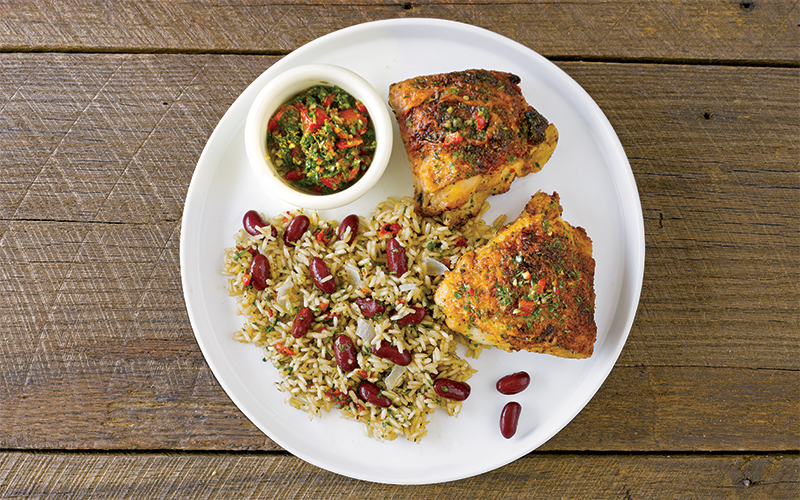 chicken, beans, and rice dish